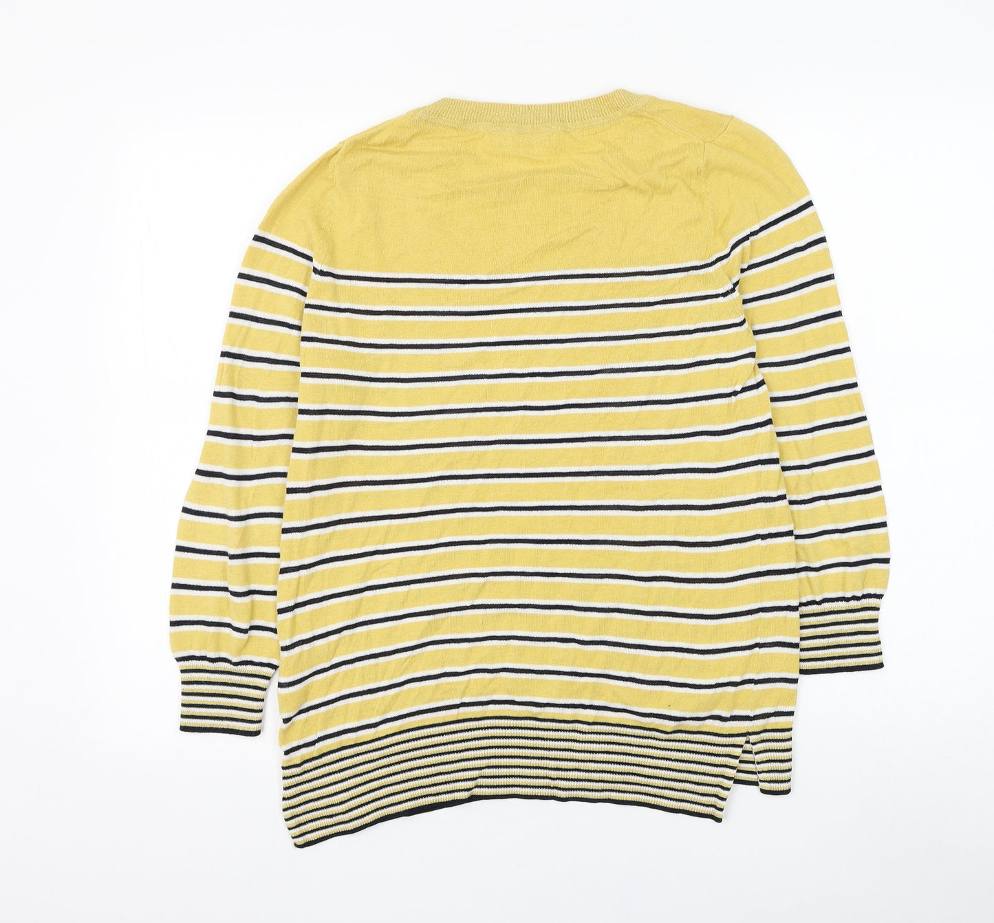 NEXT Womens Yellow Round Neck Striped Cotton Pullover Jumper Size 12
