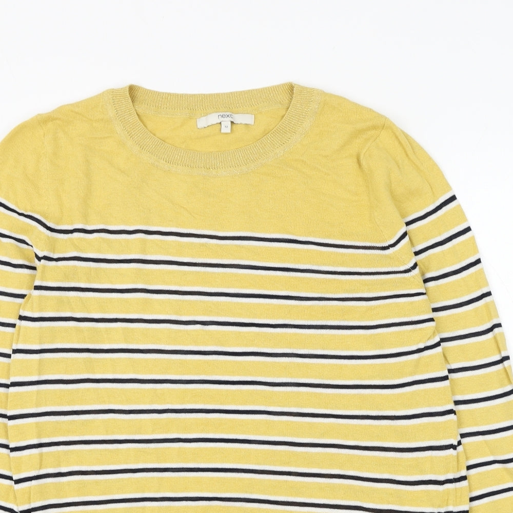NEXT Womens Yellow Round Neck Striped Cotton Pullover Jumper Size 12