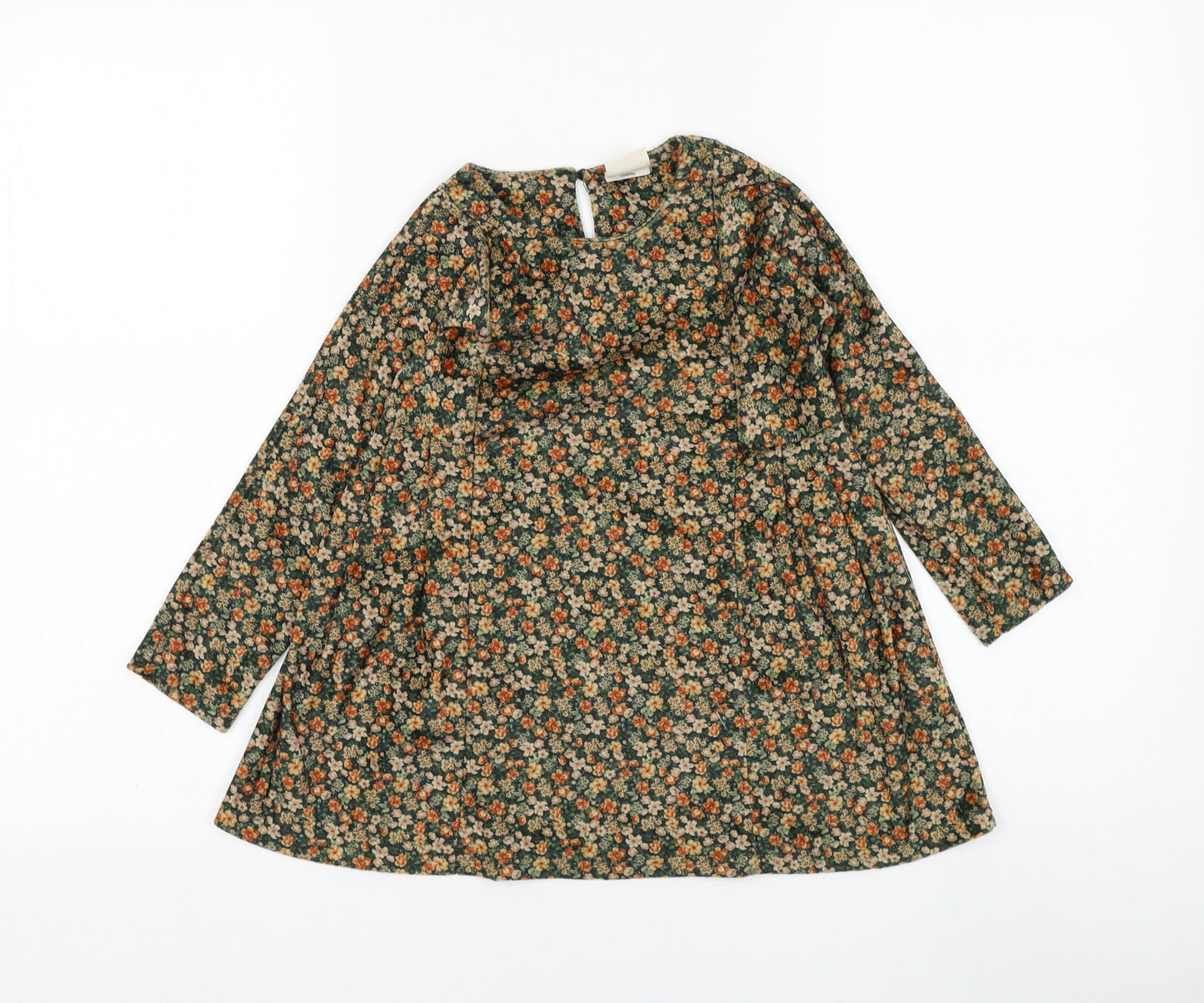 Zara Girls Green Floral Polyester A-Line Size 5 Years Round Neck Pullover