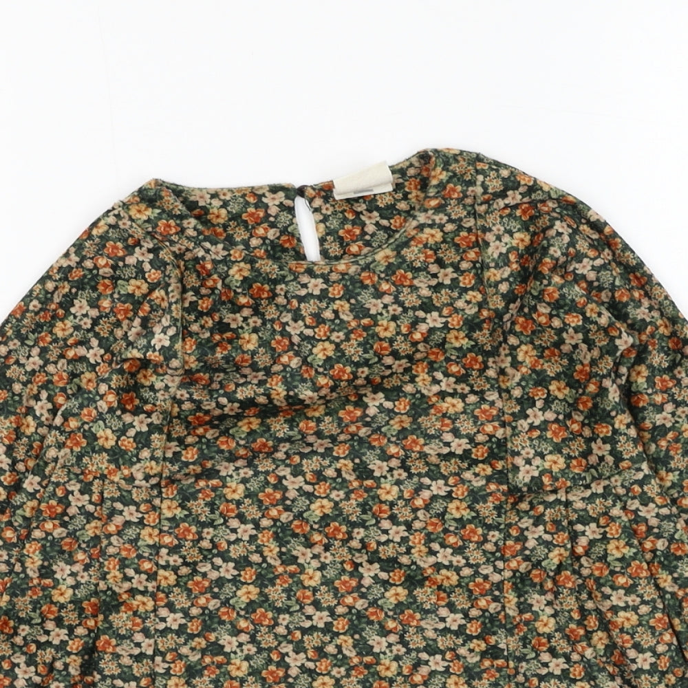 Zara Girls Green Floral Polyester A-Line Size 5 Years Round Neck Pullover