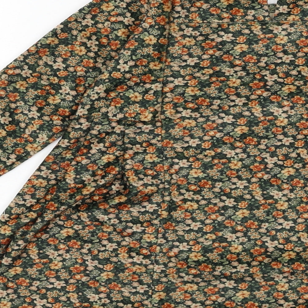 Zara Girls Green Floral Polyester A-Line Size 5 Years Round Neck Pullover