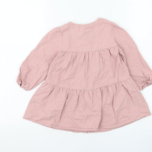 Zara Girls Pink Cotton Shirt Dress Size 18-24 Months Round Neck Button