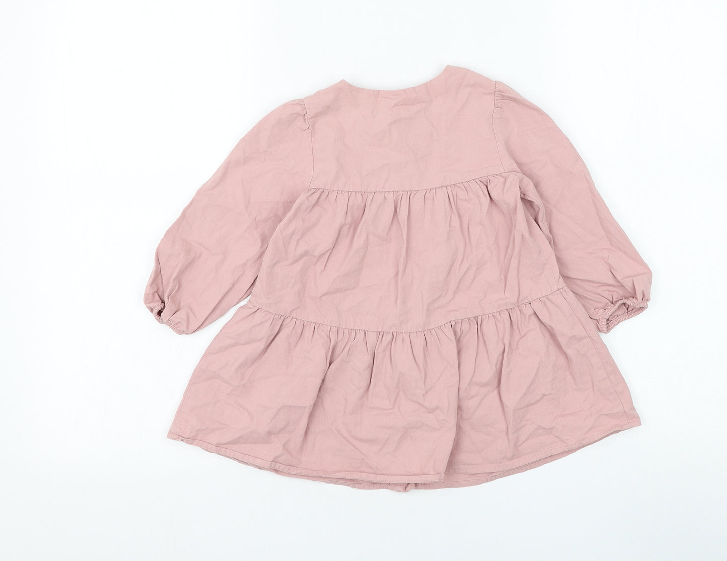 Zara Girls Pink Cotton Shirt Dress Size 18-24 Months Round Neck Button