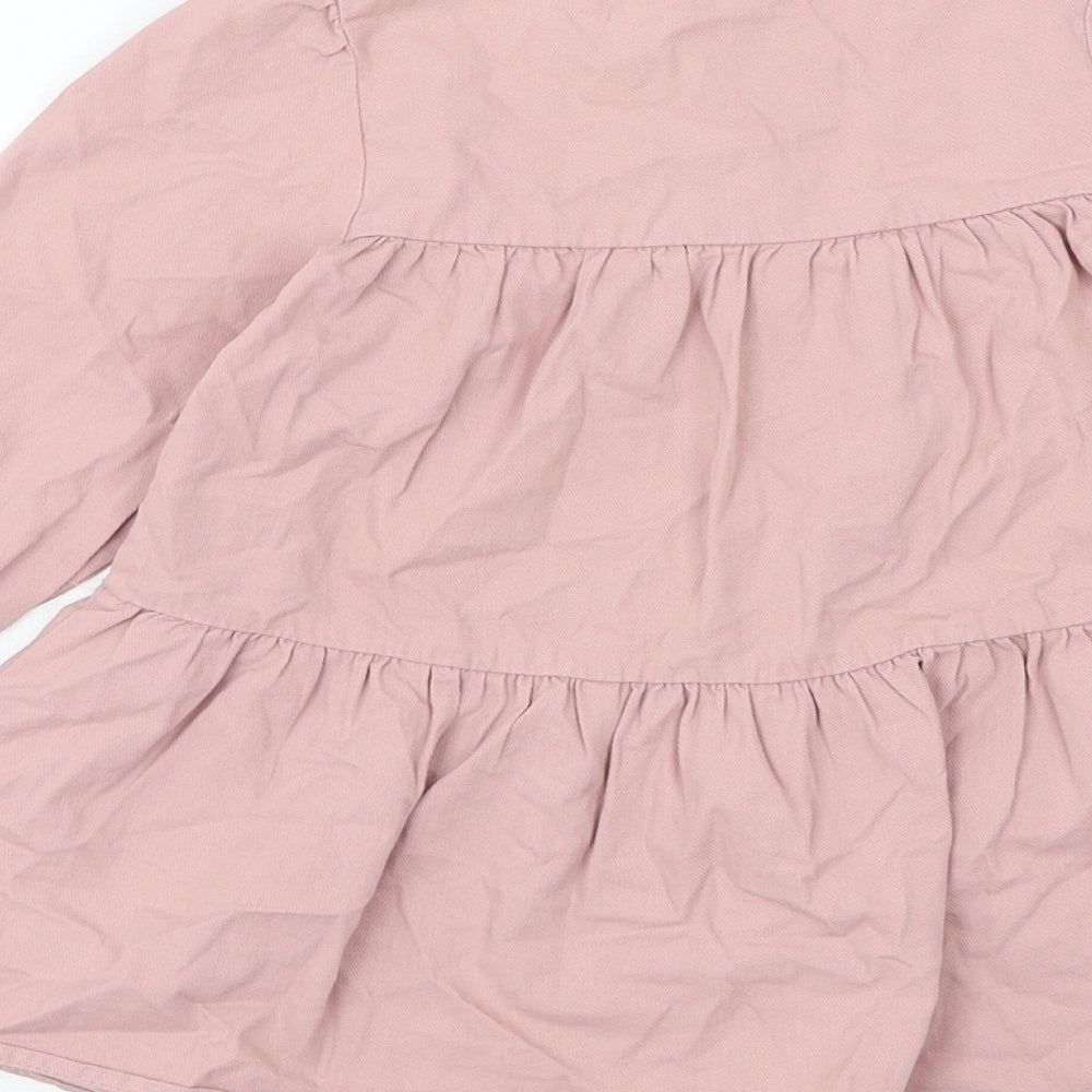 Zara Girls Pink Cotton Shirt Dress Size 18-24 Months Round Neck Button