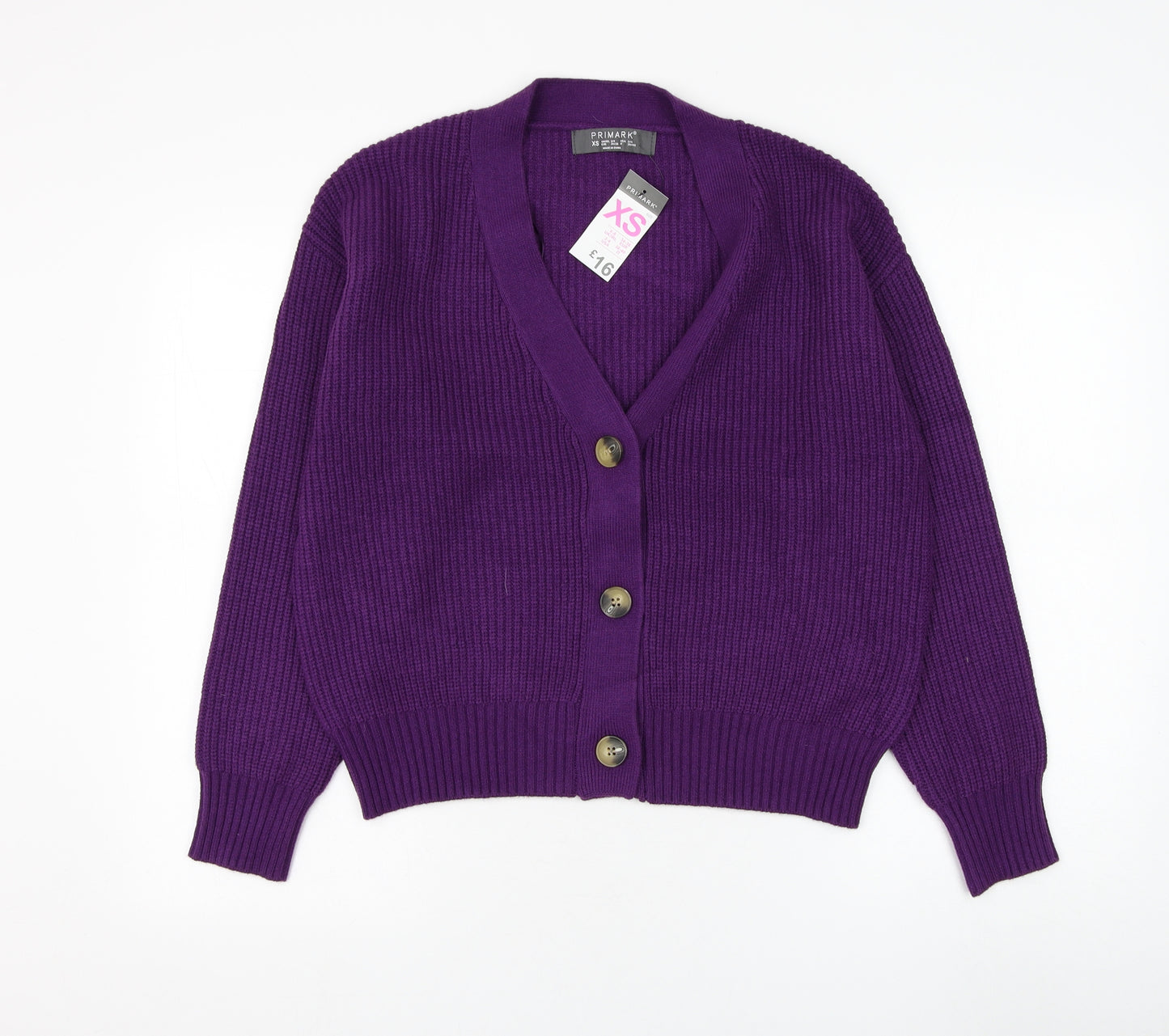 Primark Womens Purple V-Neck Acrylic Cardigan Jumper Size 6