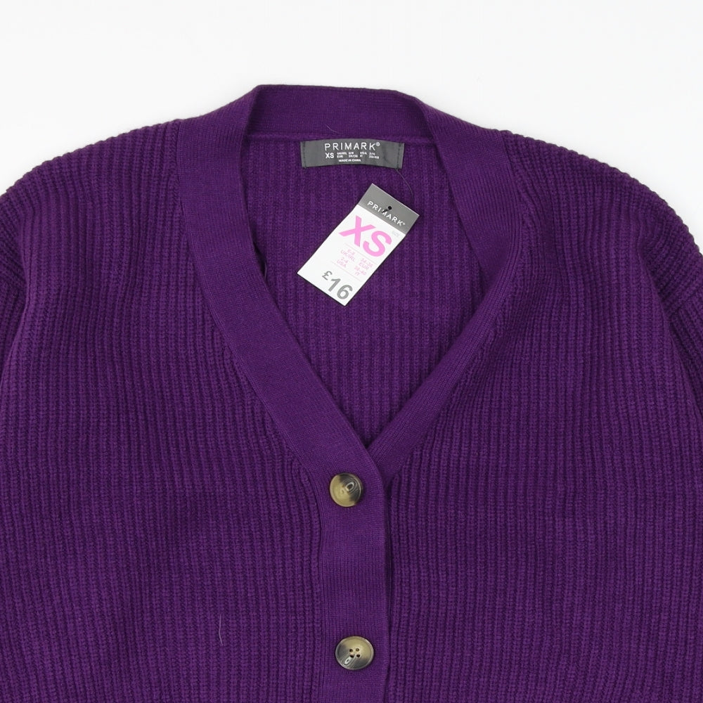 Primark Womens Purple V-Neck Acrylic Cardigan Jumper Size 6