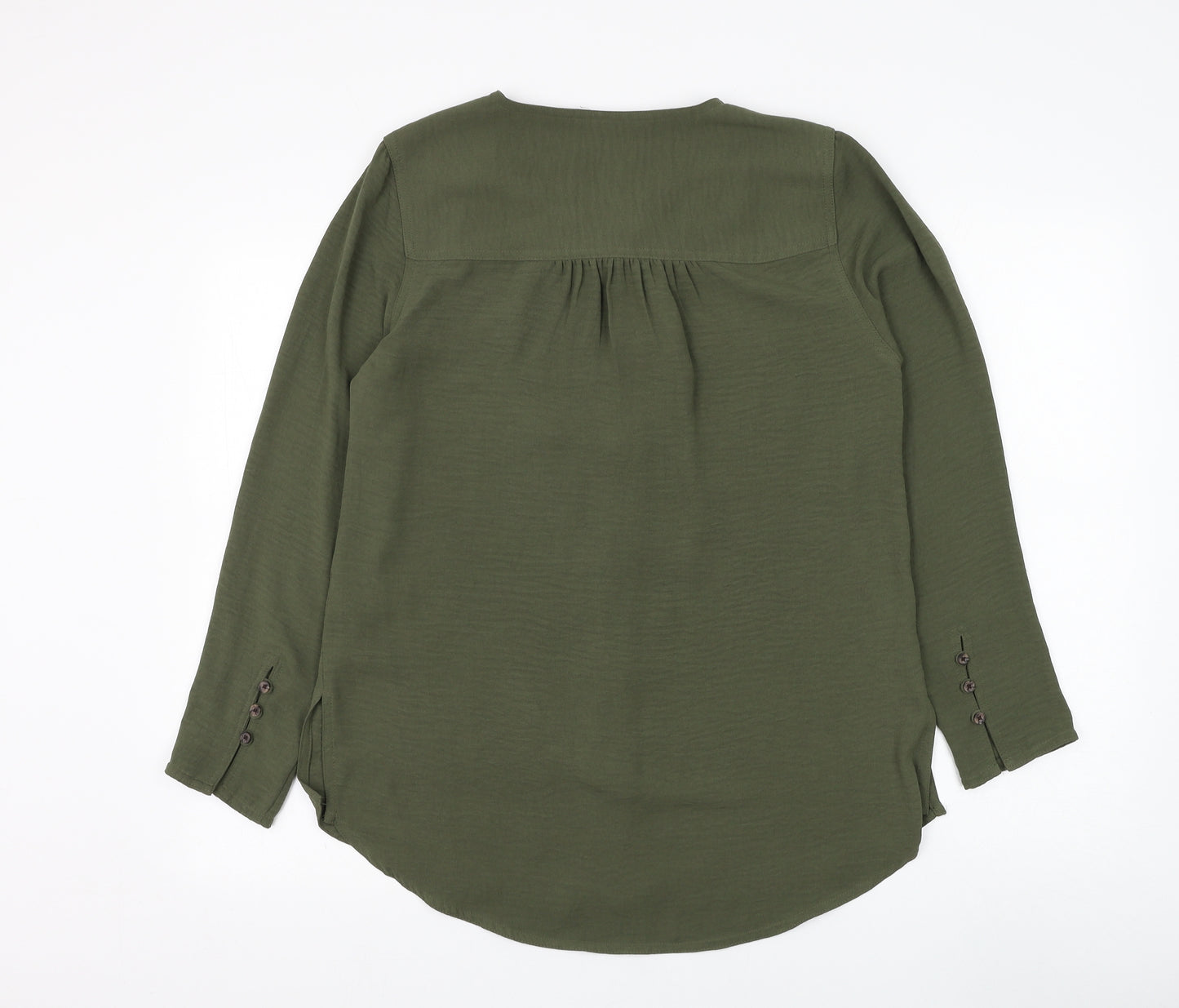 Marks and Spencer Womens Green Polyester Basic Button-Up Size 10 V-Neck