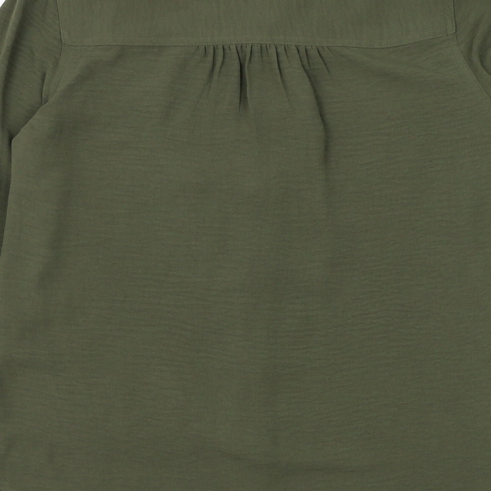 Marks and Spencer Womens Green Polyester Basic Button-Up Size 10 V-Neck