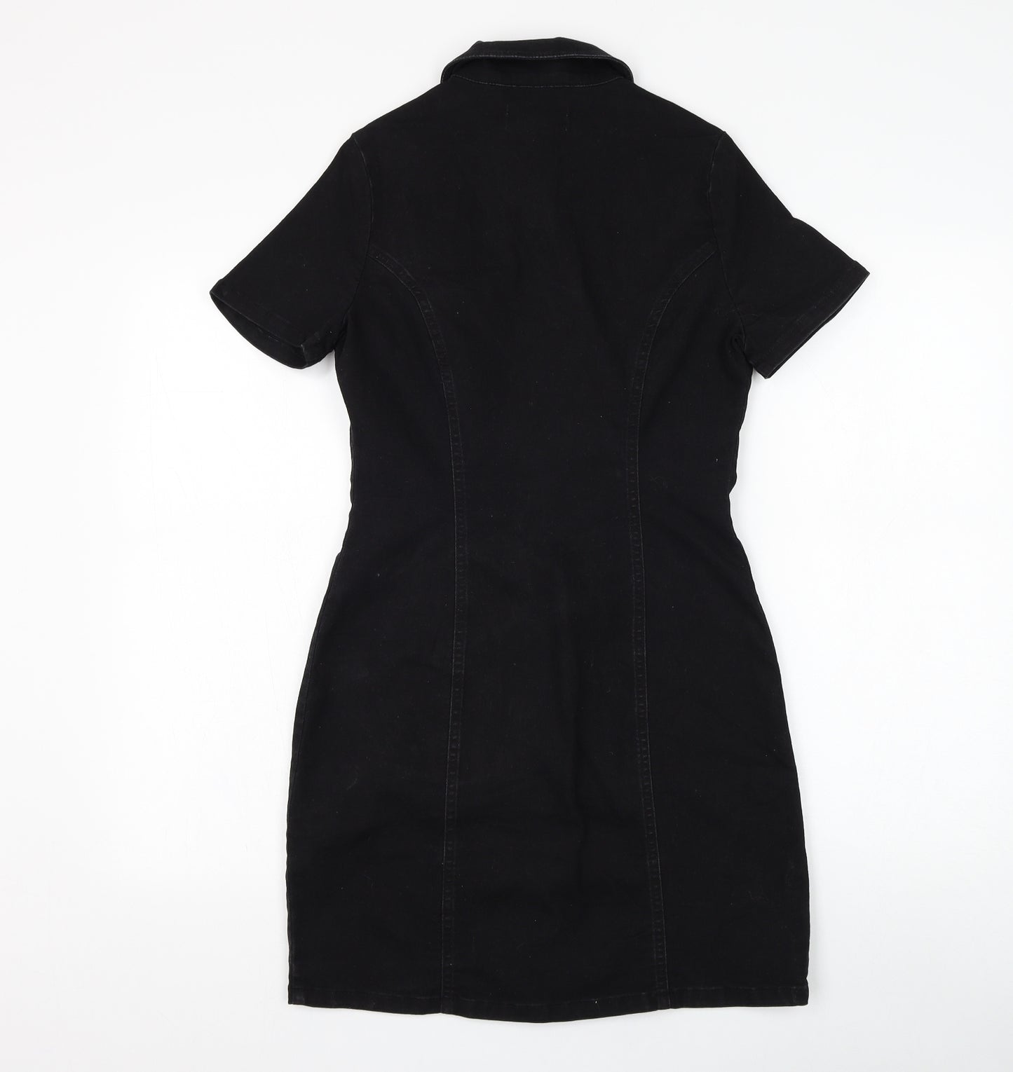 New Look Womens Black Cotton Shirt Dress Size 10 Collared Button