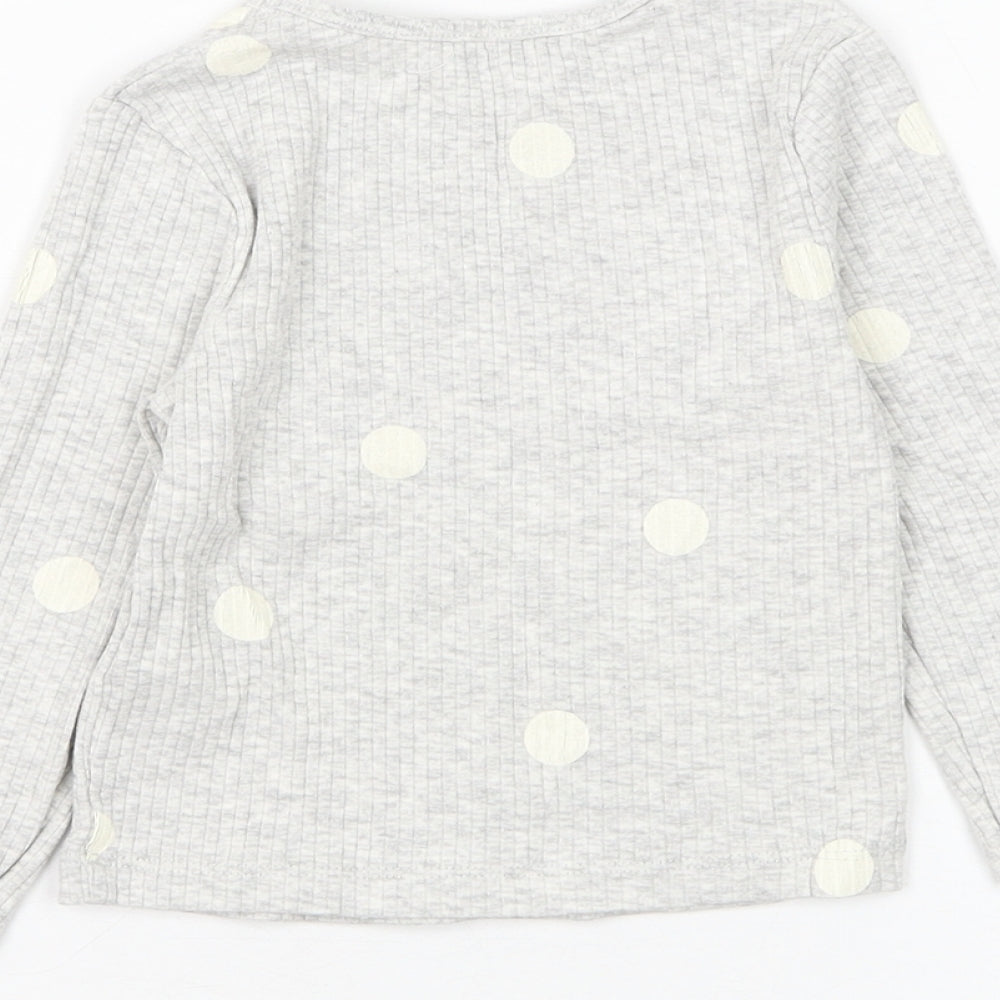George Girls Grey Polka Dot Cotton Basic T-Shirt Size 2-3 Years Round Neck Pullover