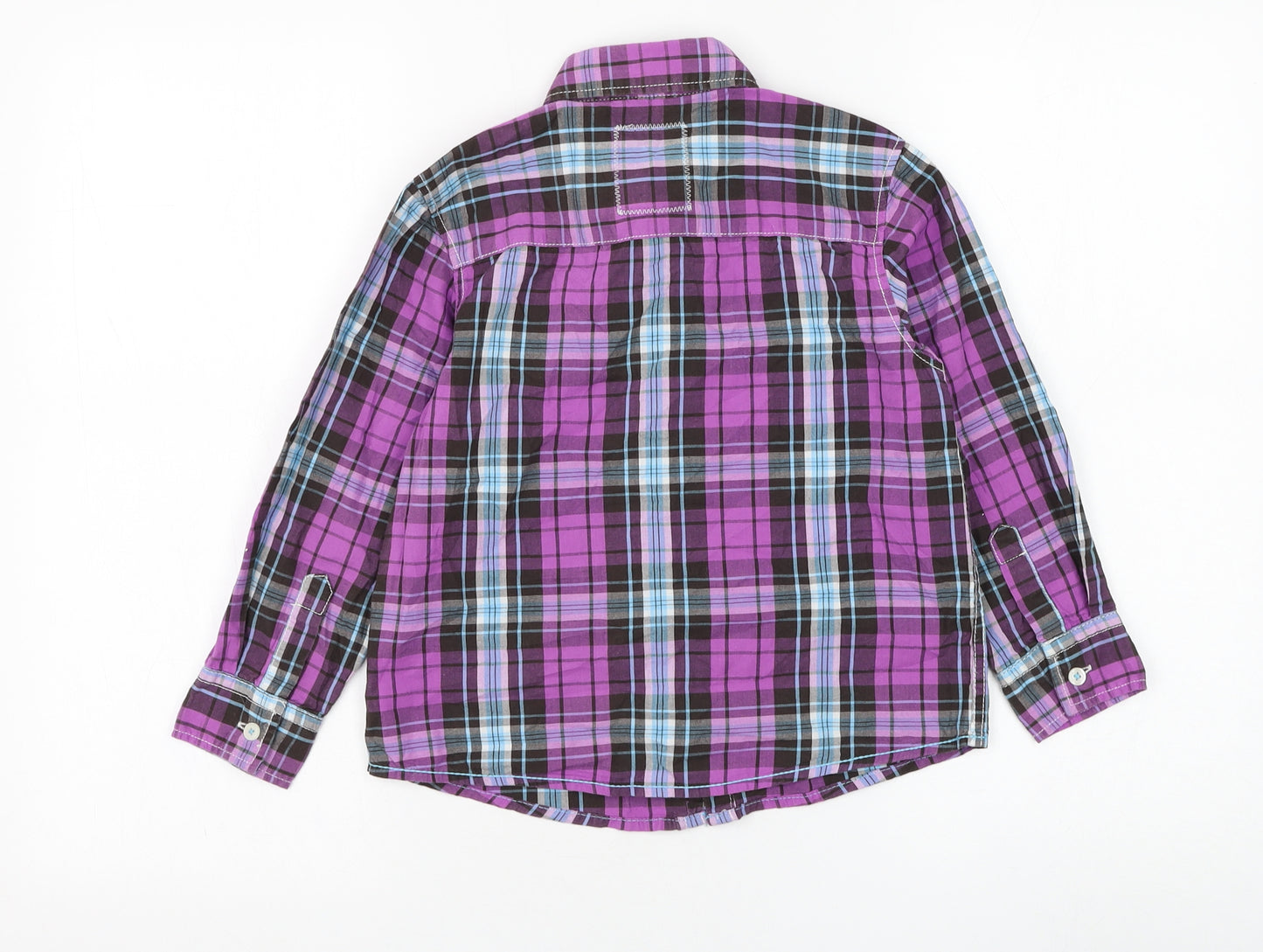 NEXT Boys Purple Plaid Cotton Basic Button-Up Size 6 Years Collared Button
