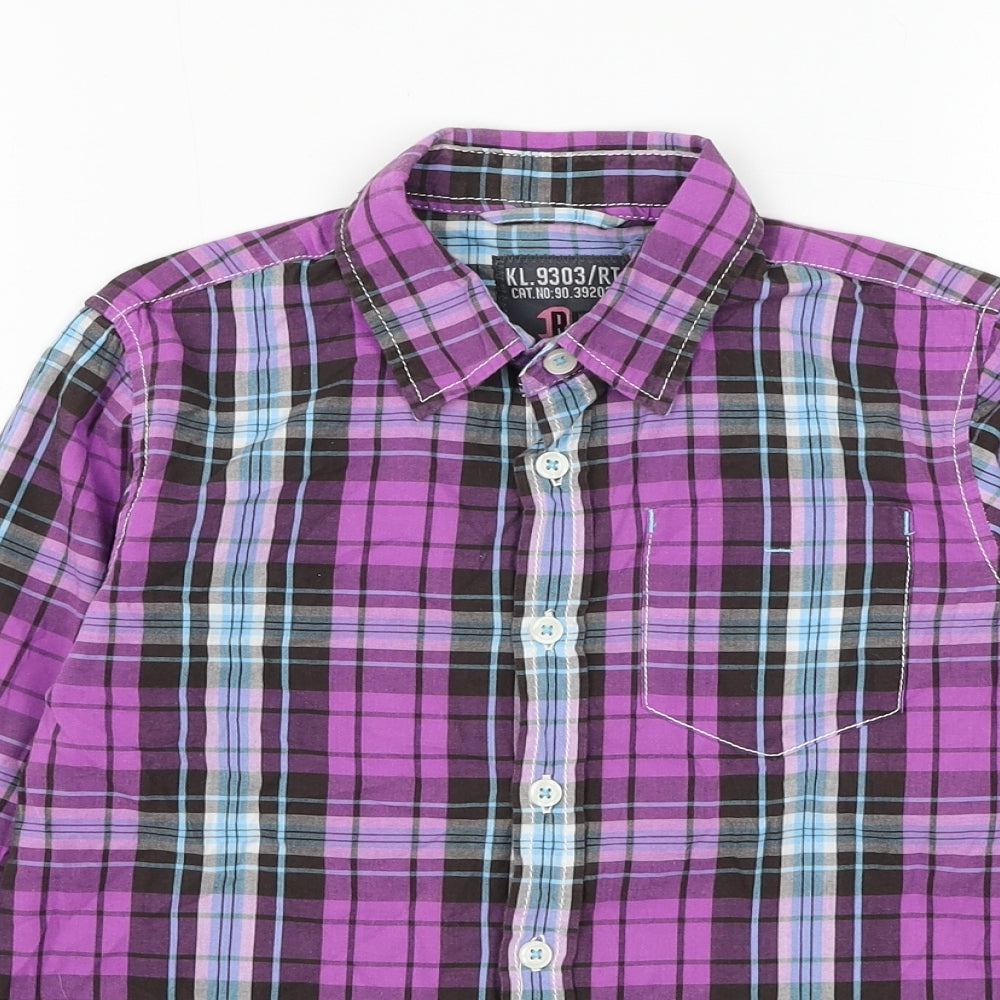 NEXT Boys Purple Plaid Cotton Basic Button-Up Size 6 Years Collared Button