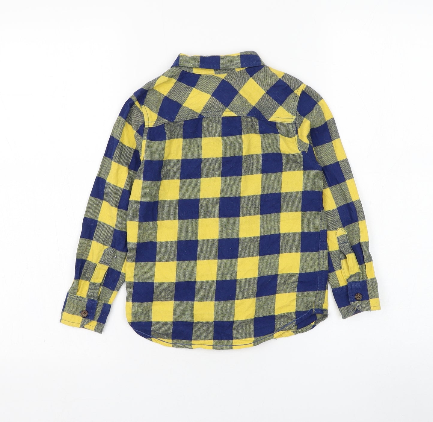 Marks and Spencer Boys Blue Check Cotton Basic Button-Up Size 5-6 Years Collared Button