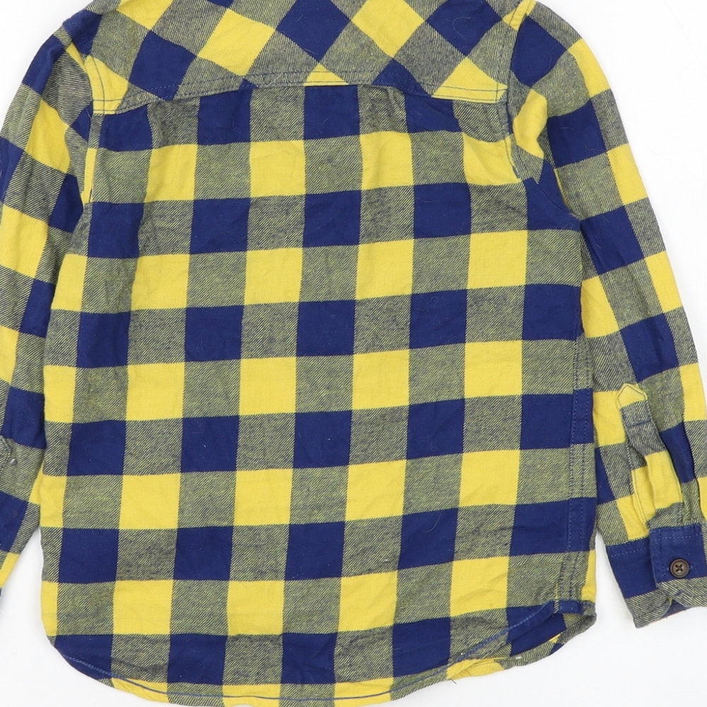 Marks and Spencer Boys Blue Check Cotton Basic Button-Up Size 5-6 Years Collared Button