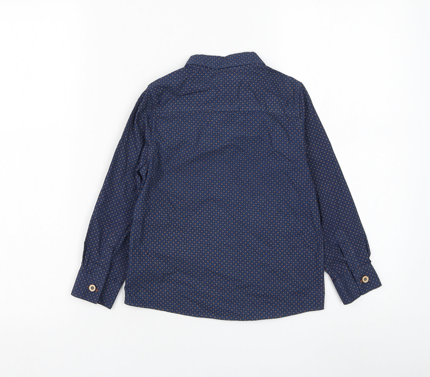 Marks and Spencer Boys Blue Geometric Cotton Basic Button-Up Size 4-5 Years Collared Button