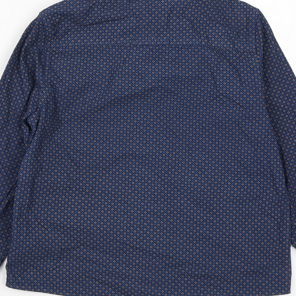 Marks and Spencer Boys Blue Geometric Cotton Basic Button-Up Size 4-5 Years Collared Button