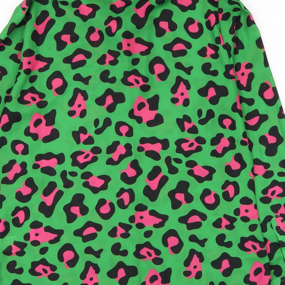 My Sister's Closet Womens Green Animal Print Polyester Basic Blouse Size 12 Collared