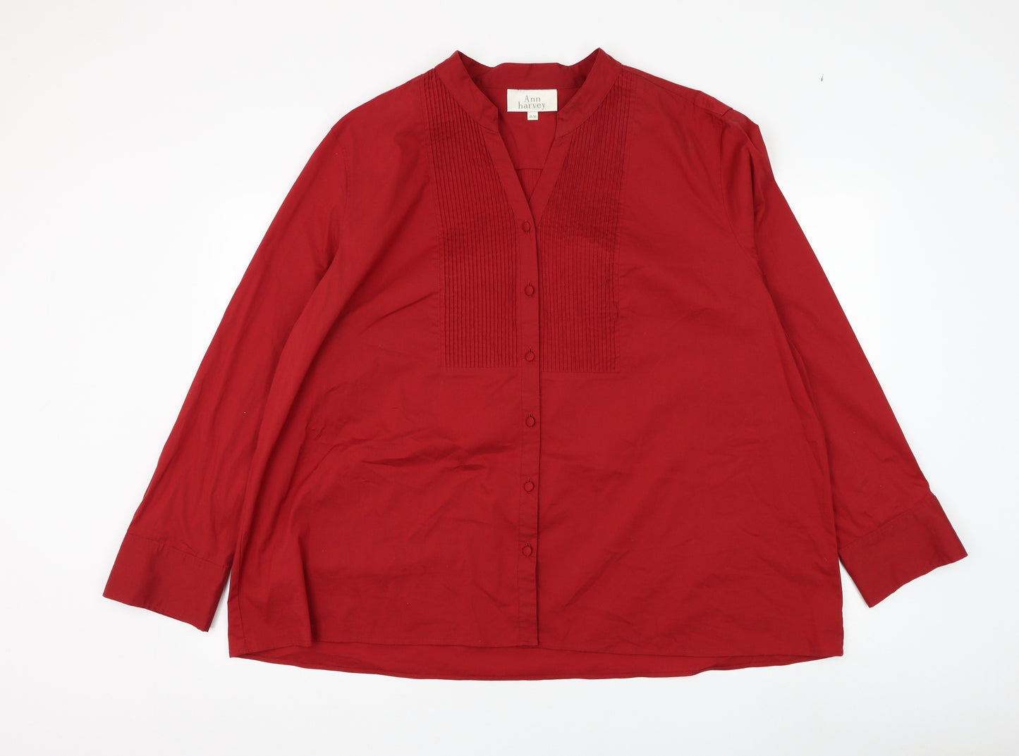Ann Harvey Womens Red Cotton Basic Button-Up Size 26 V-Neck