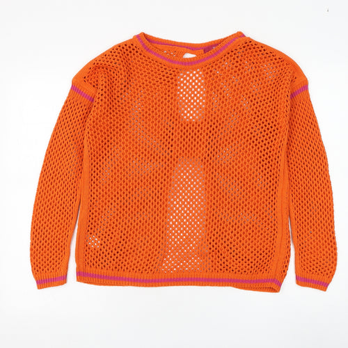 NEXT Womens Orange Round Neck Cotton Pullover Jumper Size S