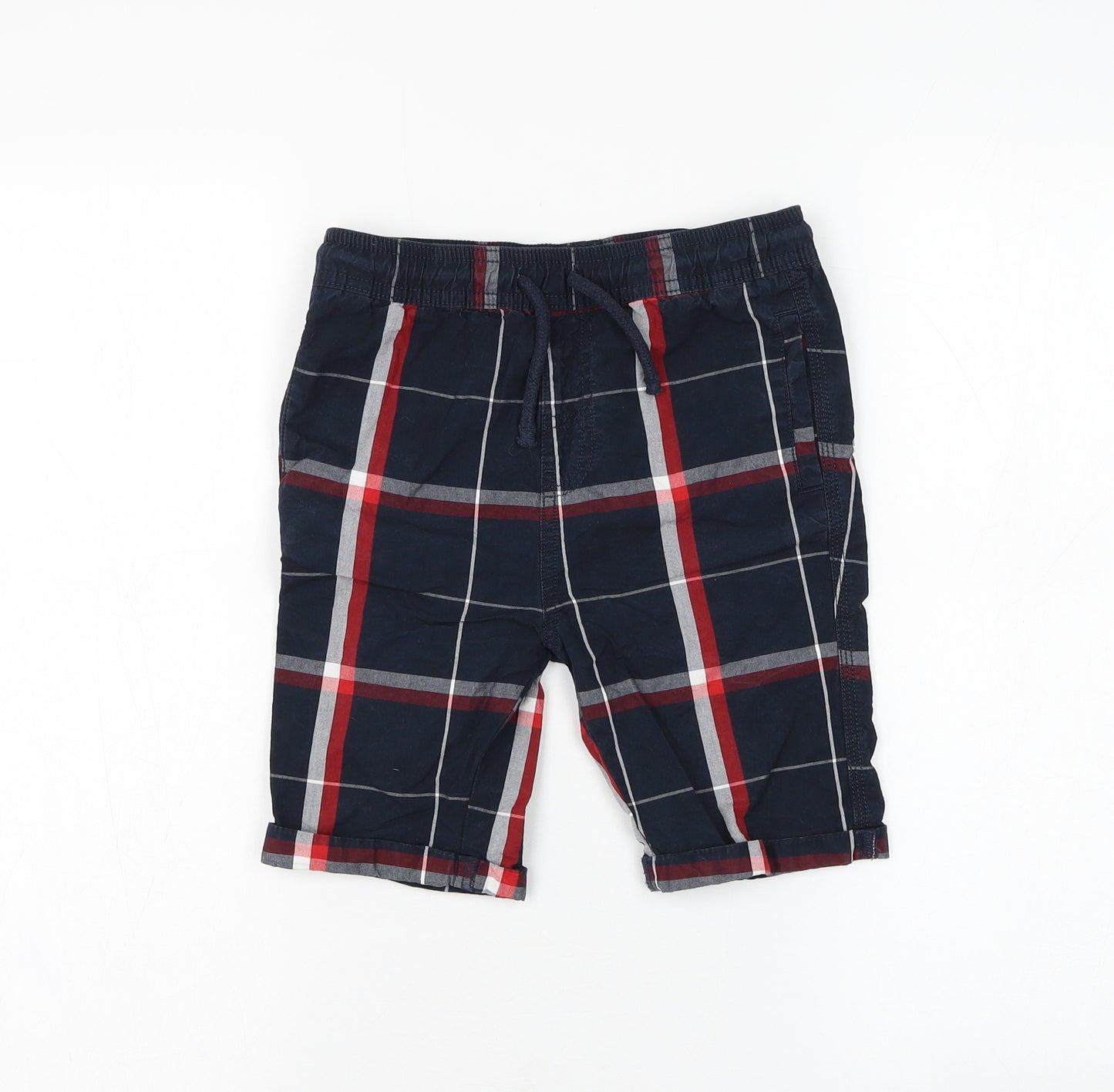 TU Boys Blue Check Cotton Bermuda Shorts Size 8 Years Regular Drawstring