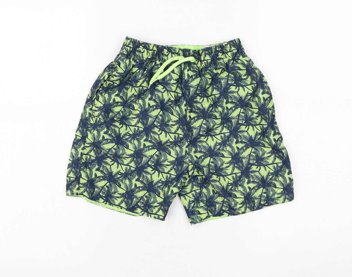 Primark Boys Green Floral Polyester Sweat Shorts Size 10-11 Years Regular Drawstring - Swimwear