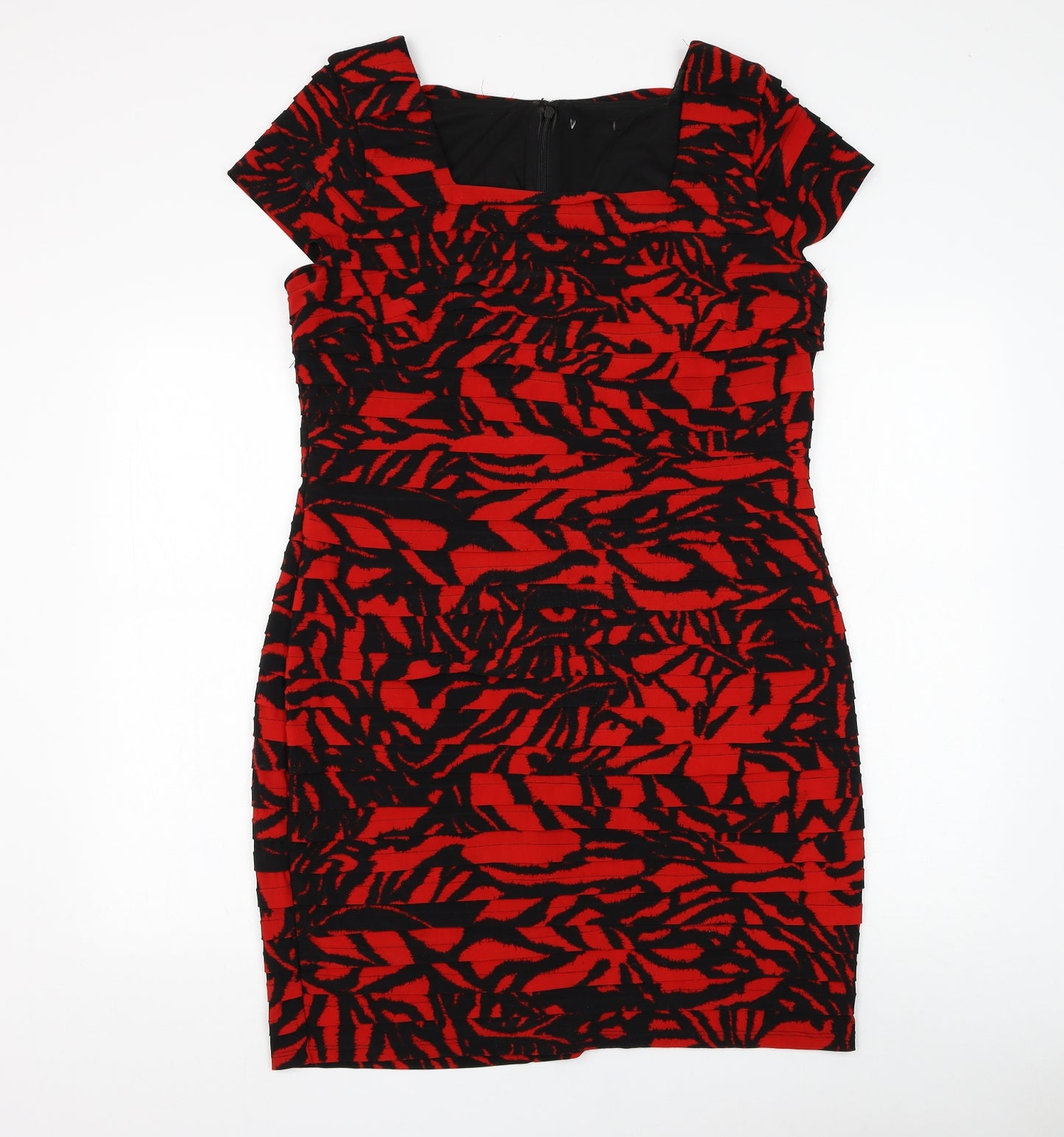 Roman Womens Red Polyester Pencil Dress Size 18 Square Neck Zip