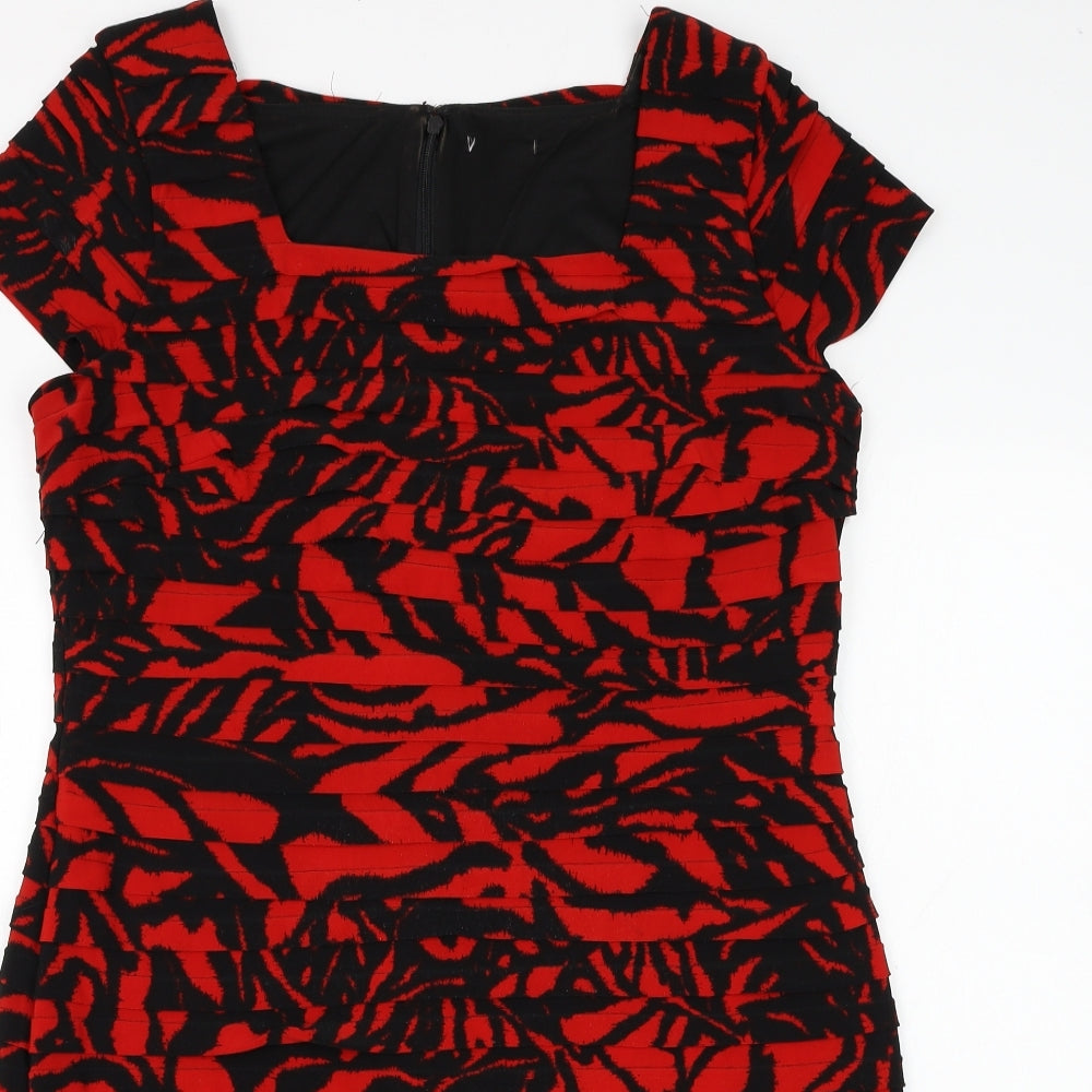 Roman Womens Red Polyester Pencil Dress Size 18 Square Neck Zip