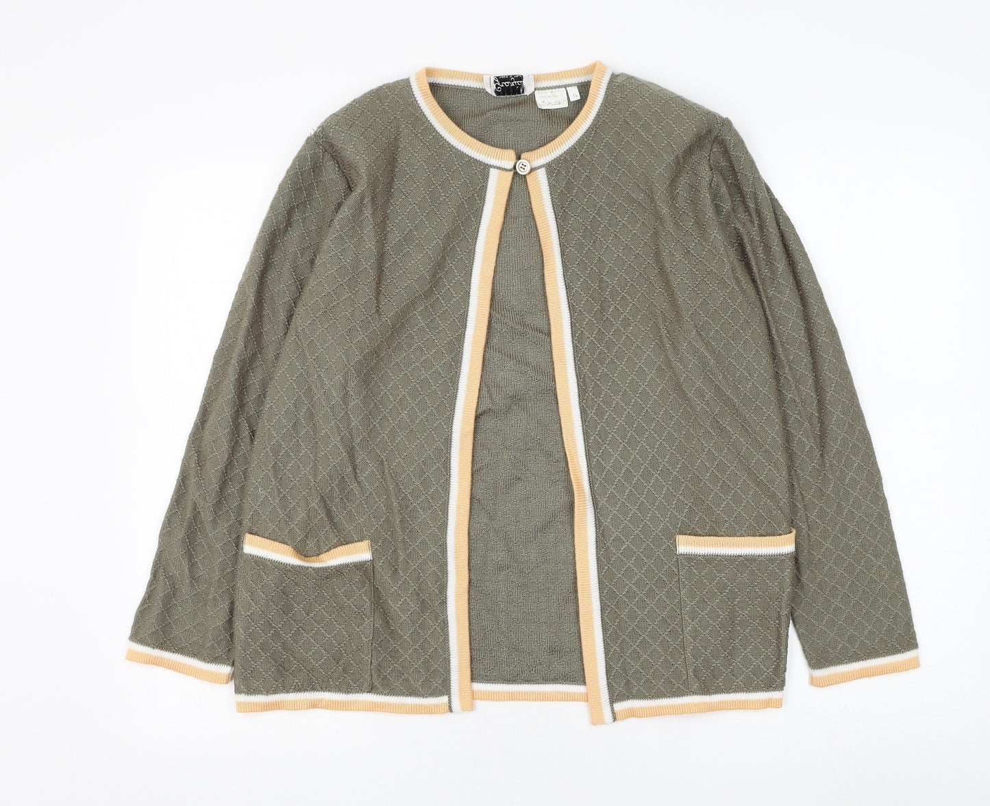Grazia Womens Green Round Neck Acrylic Cardigan Jumper Size 14