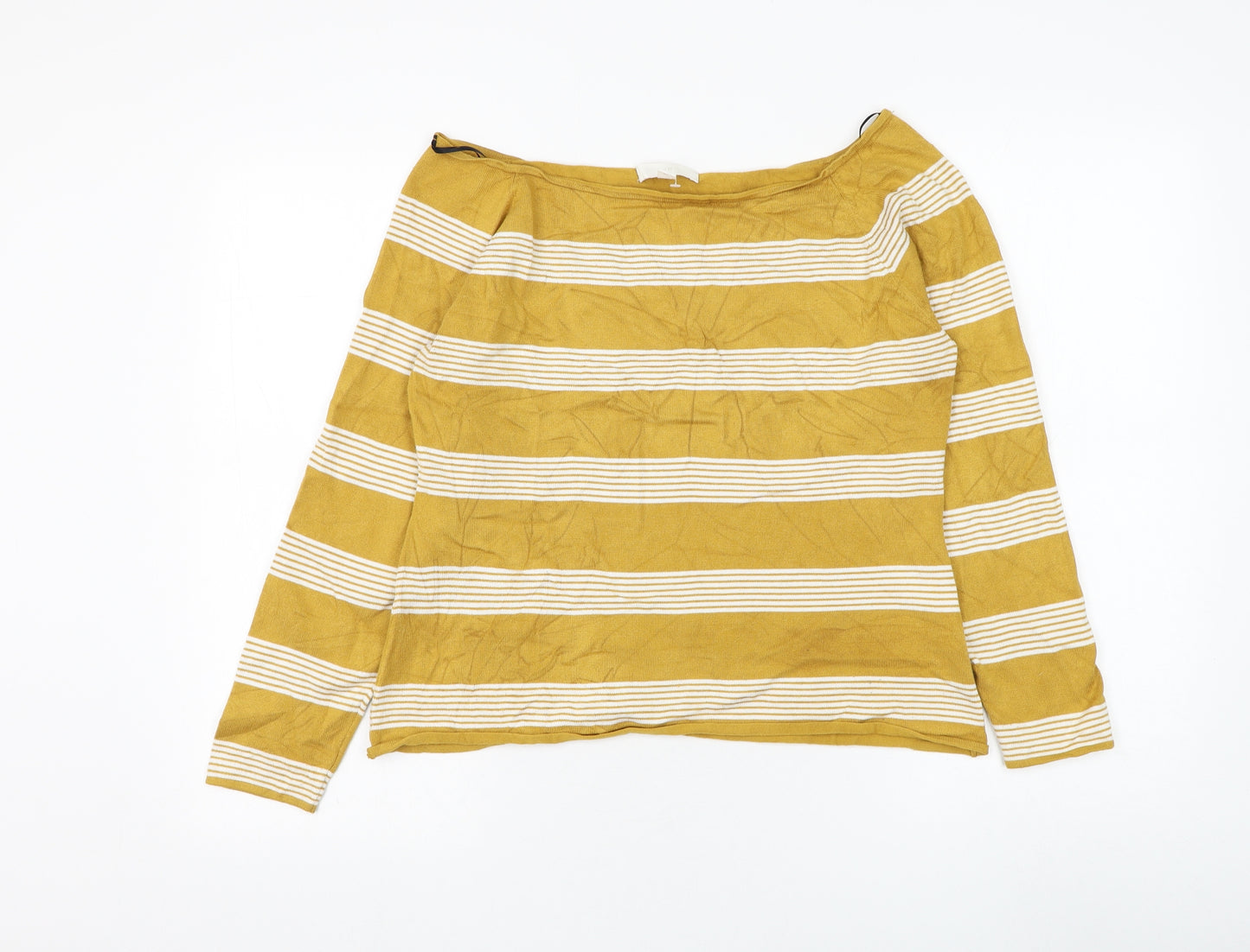 H&M Womens Yellow Round Neck Striped Viscose Pullover Jumper Size XL