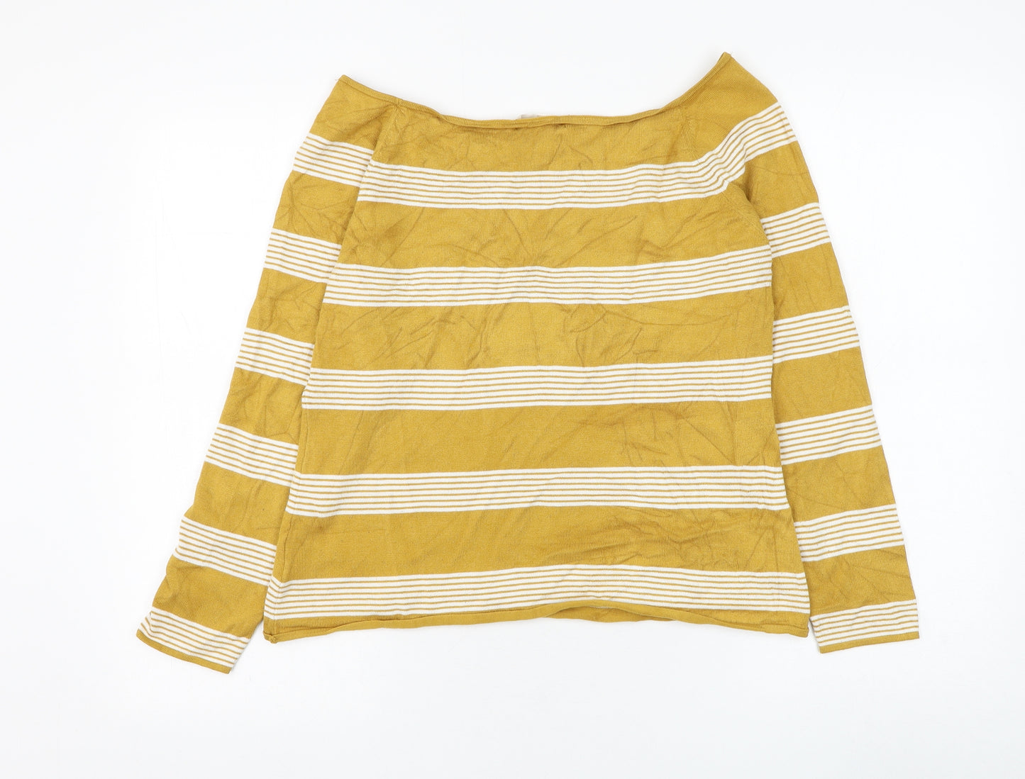 H&M Womens Yellow Round Neck Striped Viscose Pullover Jumper Size XL