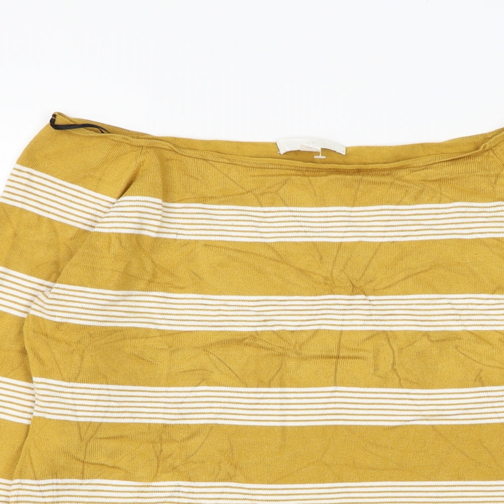 H&M Womens Yellow Round Neck Striped Viscose Pullover Jumper Size XL
