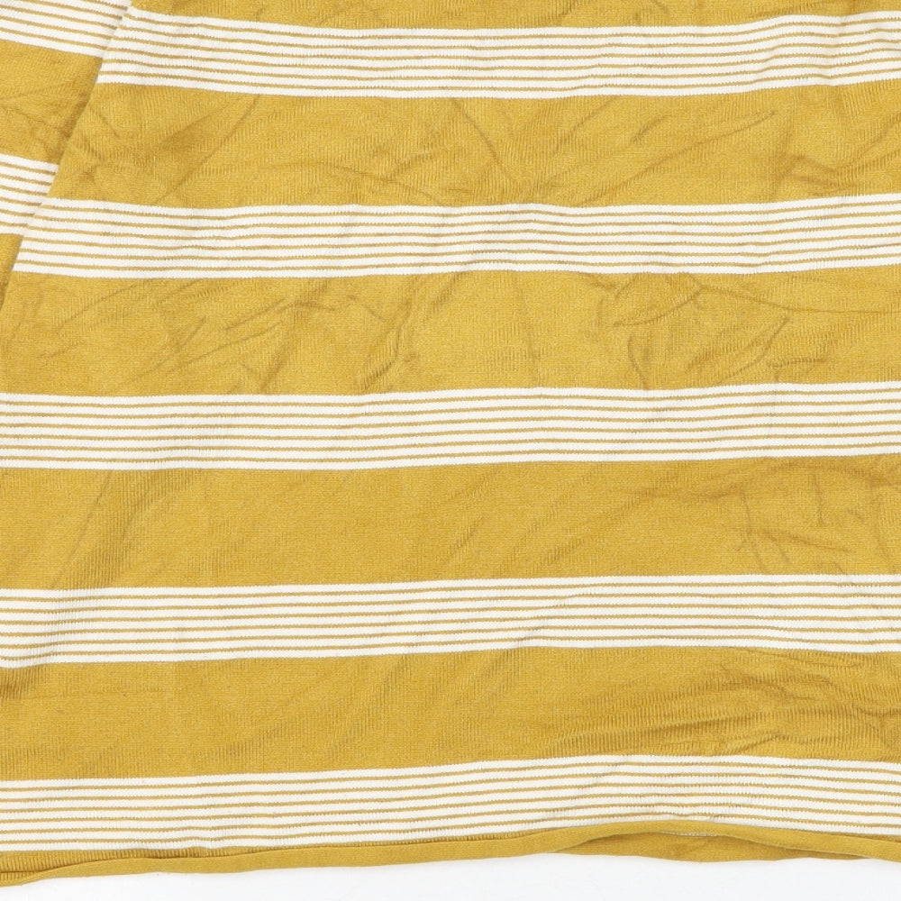 H&M Womens Yellow Round Neck Striped Viscose Pullover Jumper Size XL