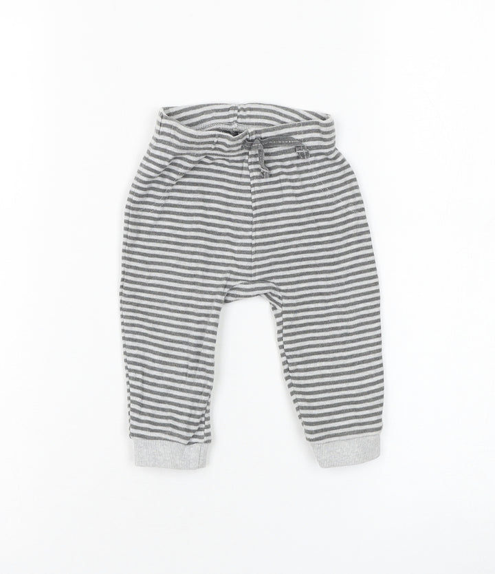 George Boys Grey Striped Cotton Jogger Trousers Size 6-9 Months Pullover - Winnie The Pooh
