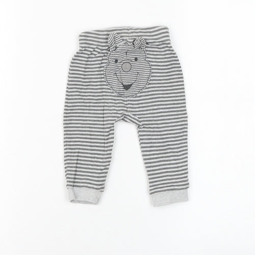 George Boys Grey Striped Cotton Jogger Trousers Size 6-9 Months Pullover - Winnie The Pooh