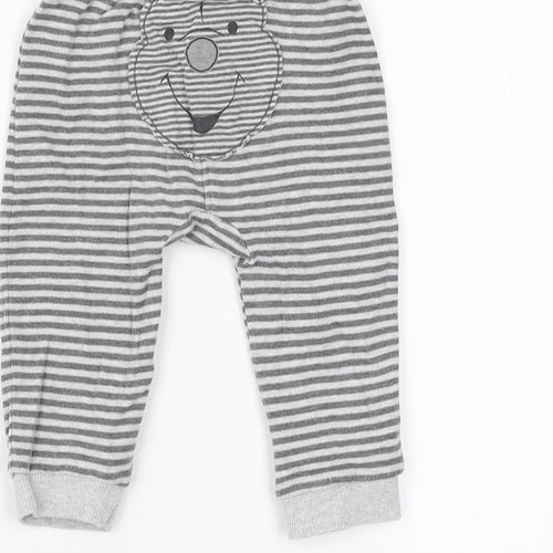 George Boys Grey Striped Cotton Jogger Trousers Size 6-9 Months Pullover - Winnie The Pooh