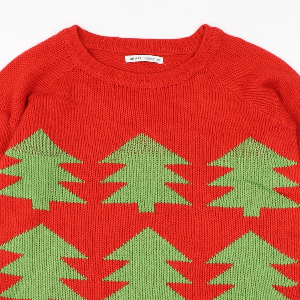 Cropp Womens Red Round Neck Acrylic Pullover Jumper Size XS - Christmas