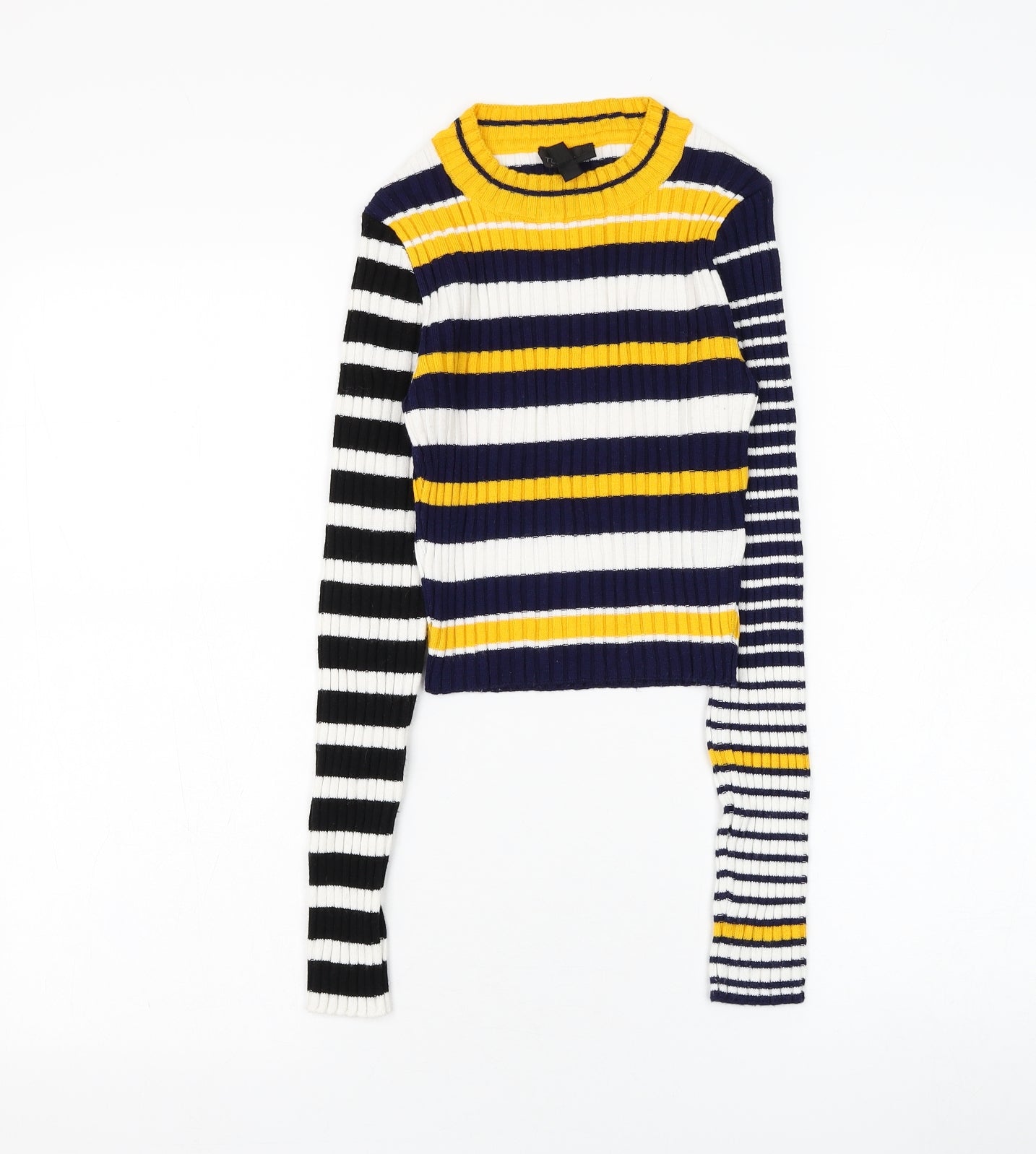 Topshop Womens Blue Round Neck Striped Acrylic Pullover Jumper Size 8