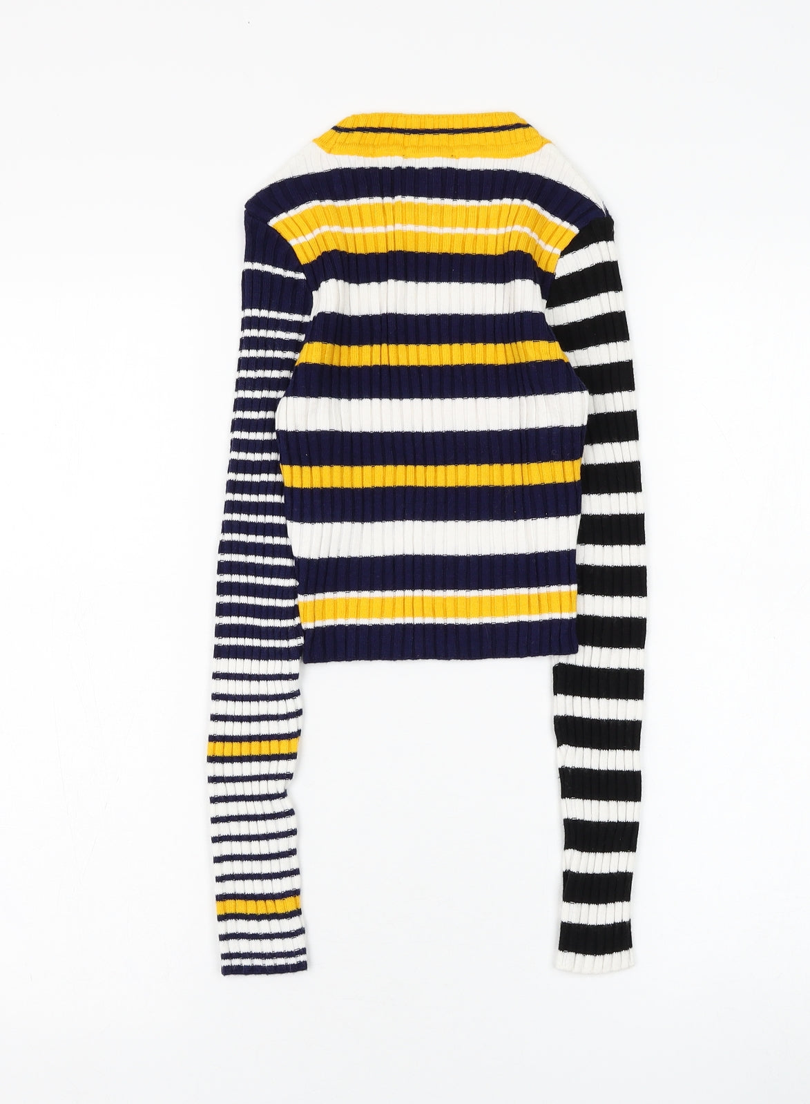 Topshop Womens Blue Round Neck Striped Acrylic Pullover Jumper Size 8