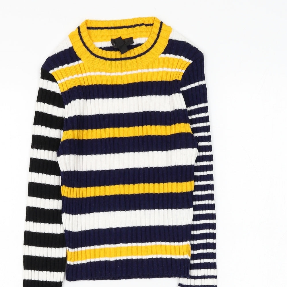 Topshop Womens Blue Round Neck Striped Acrylic Pullover Jumper Size 8