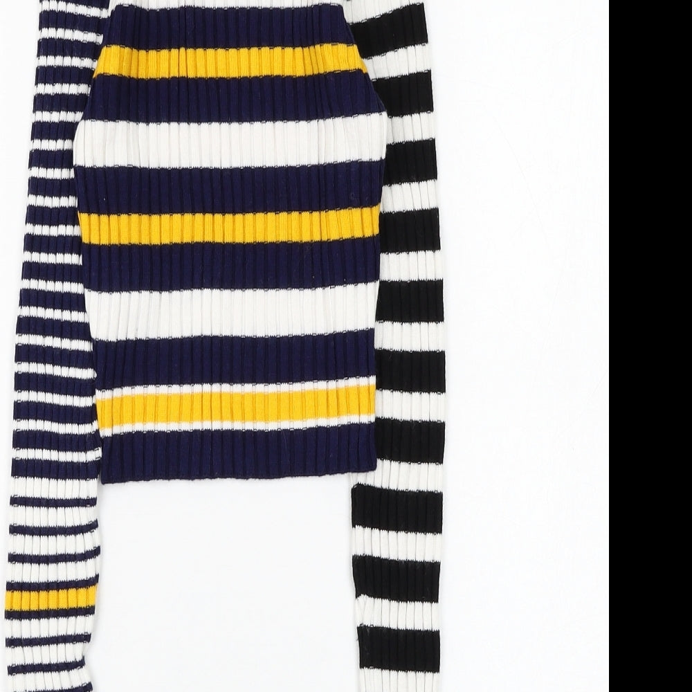 Topshop Womens Blue Round Neck Striped Acrylic Pullover Jumper Size 8