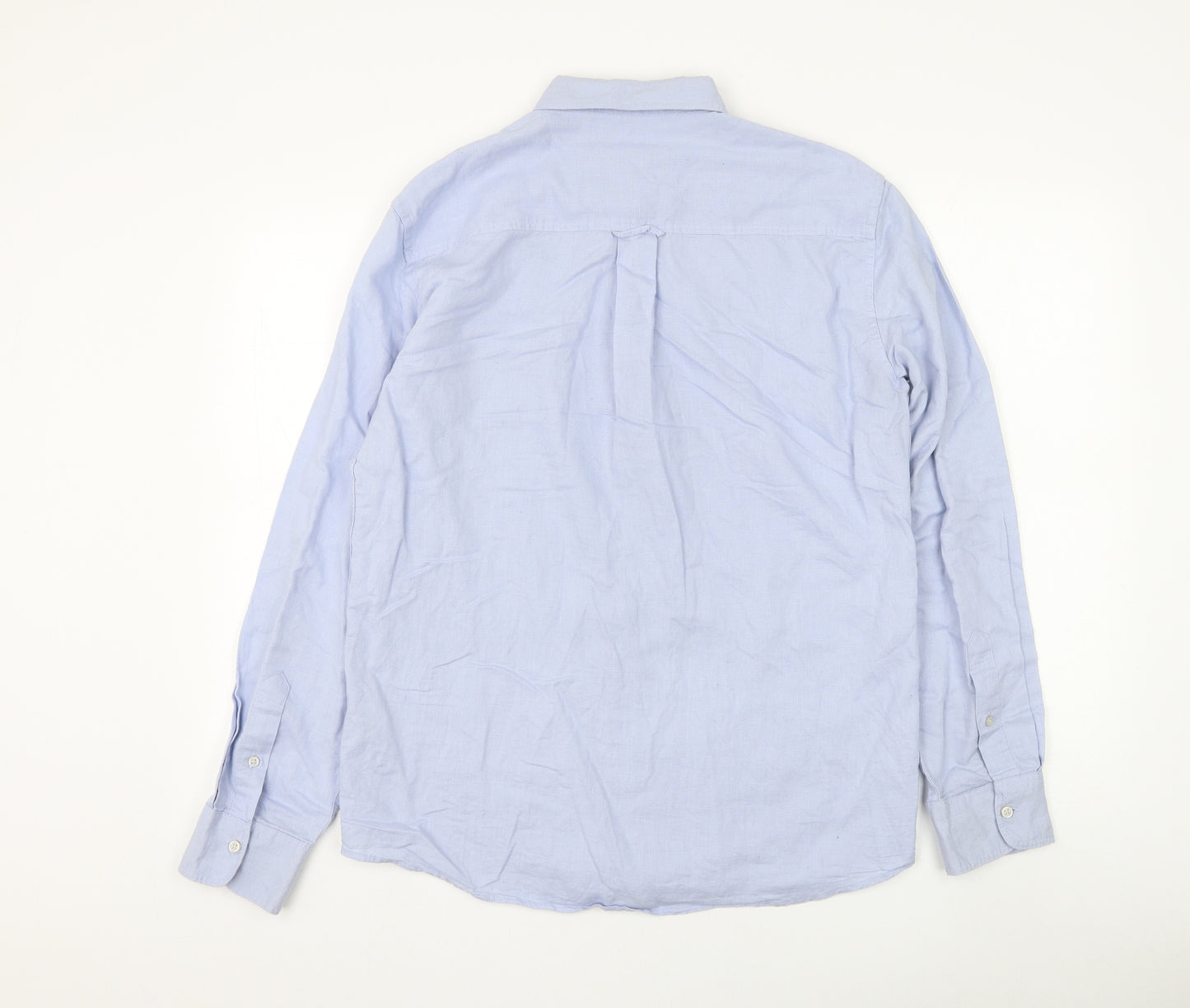 Zara Mens Blue Linen Dress Shirt Size M Collared Button