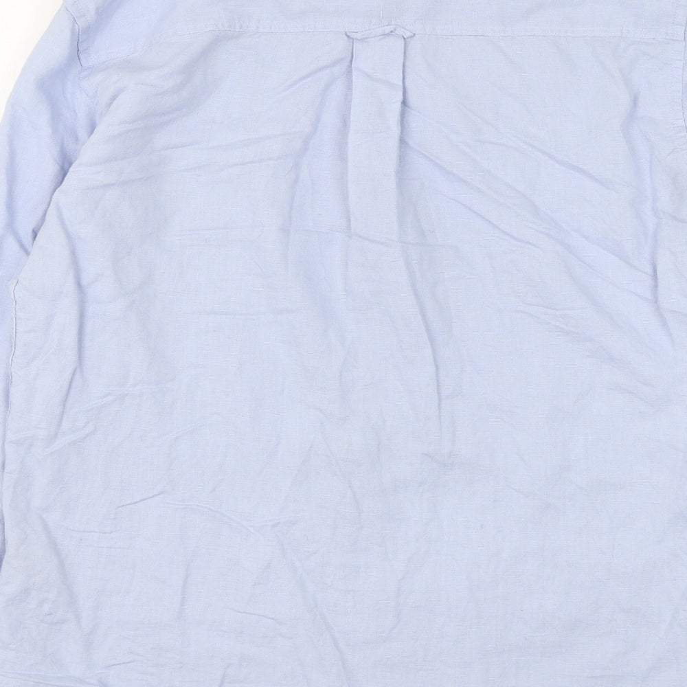 Zara Mens Blue Linen Dress Shirt Size M Collared Button