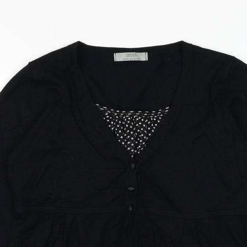 Marks and Spencer Womens Black Round Neck Viscose Cardigan Jumper Size 10