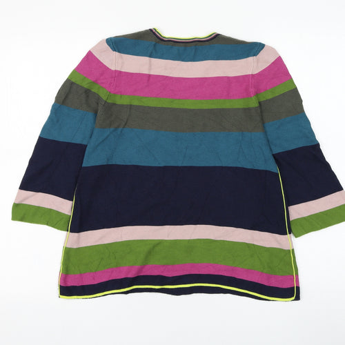 Oui Womens Blue Round Neck Striped Viscose Pullover Jumper Size 8