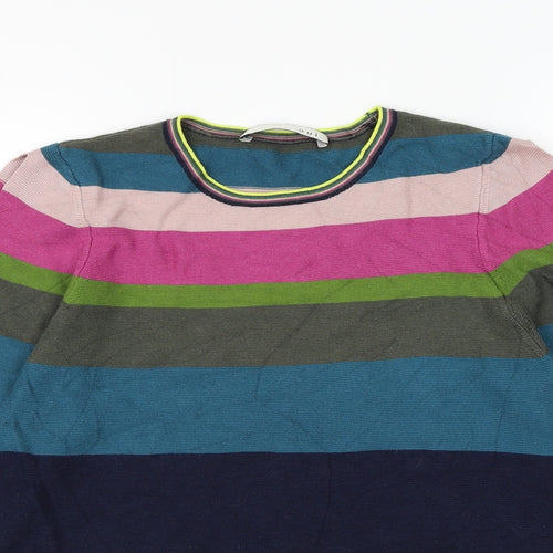 Oui Womens Blue Round Neck Striped Viscose Pullover Jumper Size 8