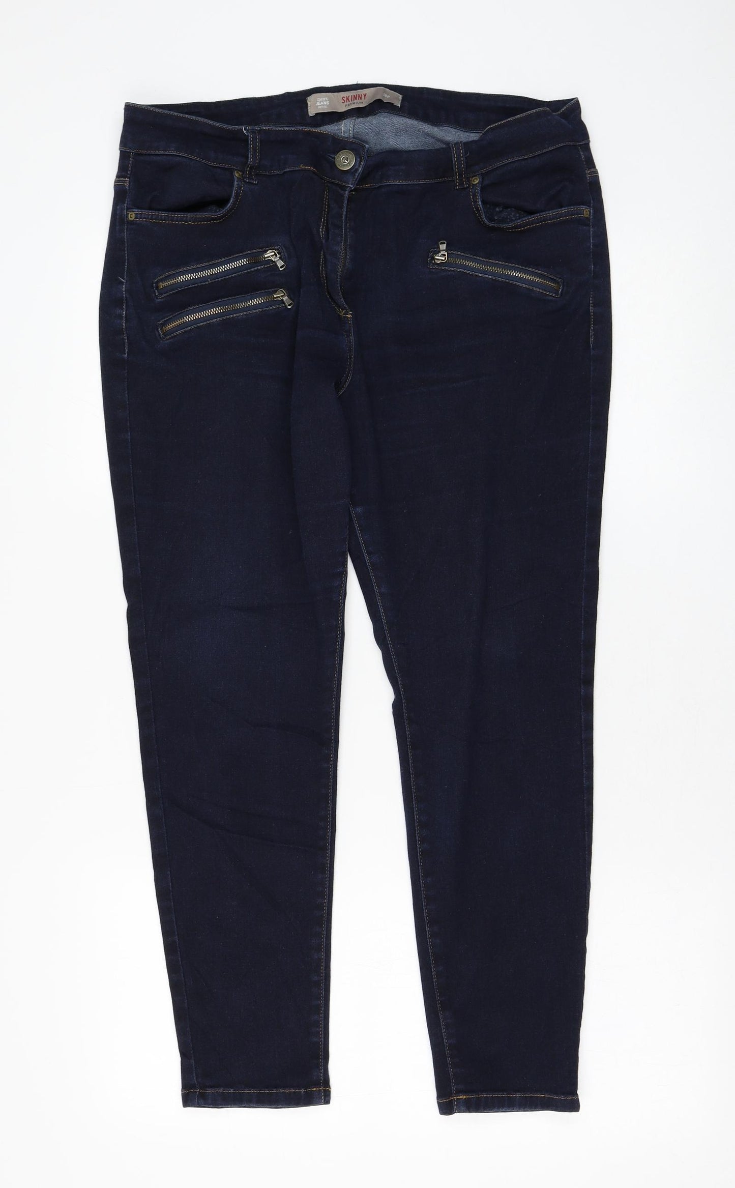 NEXT Womens Blue Cotton Straight Jeans Size 18 L26 in Regular Zip