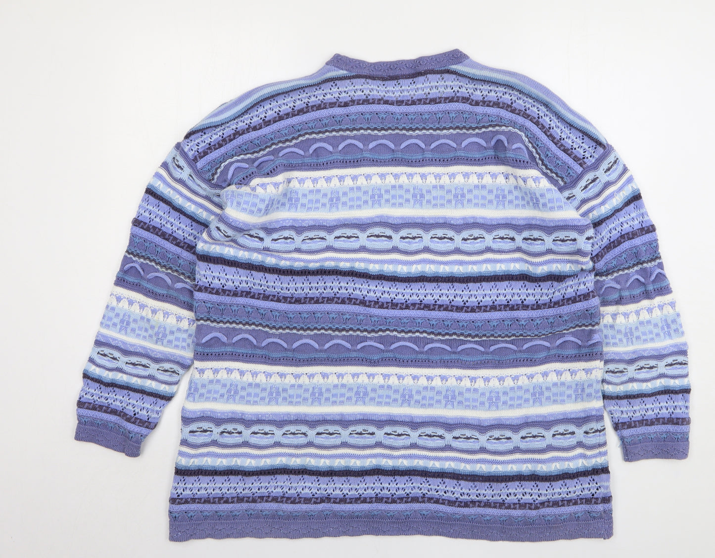 Marks and Spencer Womens Blue Round Neck Striped Cotton Pullover Jumper Size 18