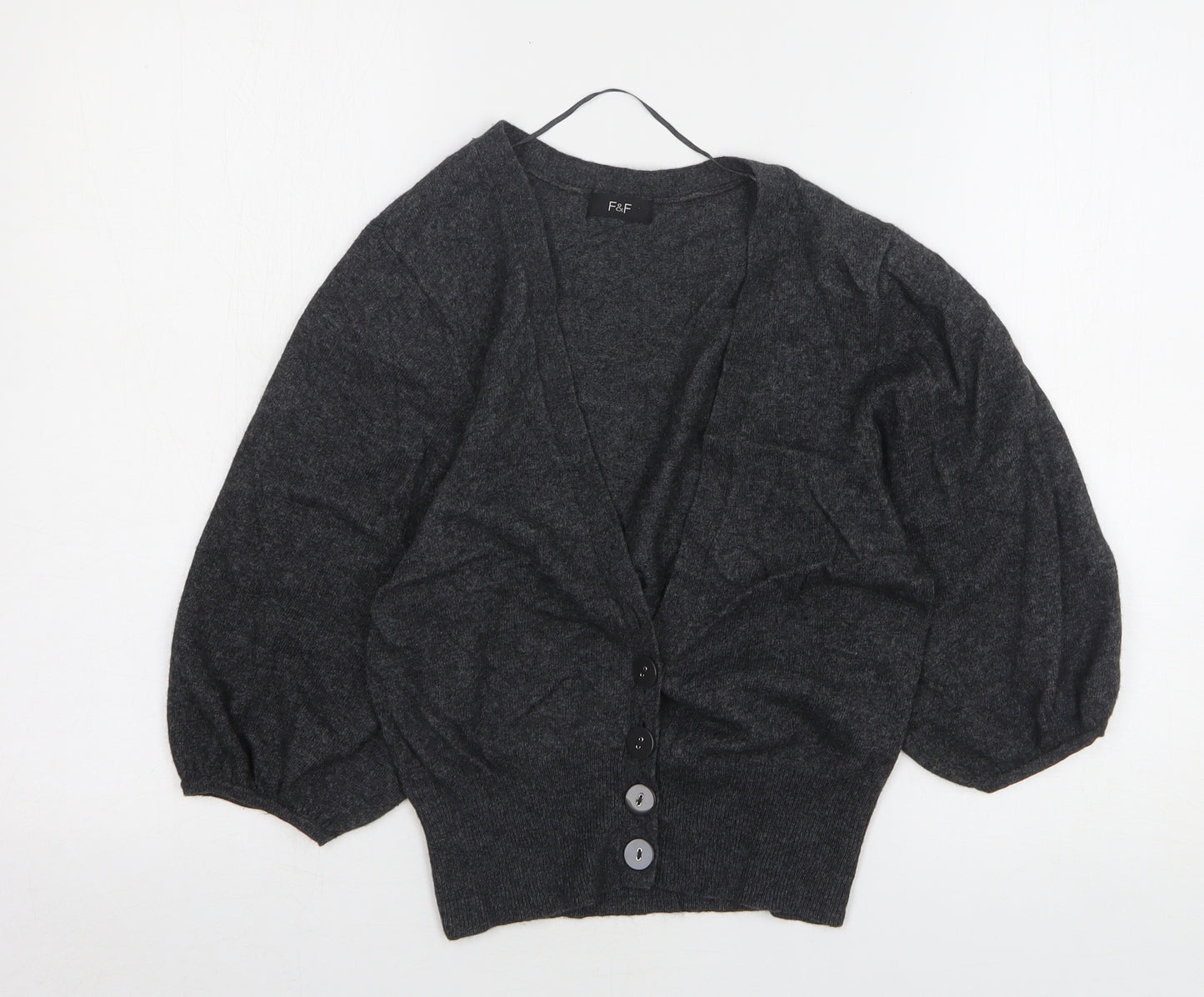 F&F Womens Grey V-Neck Viscose Cardigan Jumper Size 8