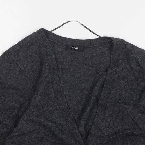 F&F Womens Grey V-Neck Viscose Cardigan Jumper Size 8