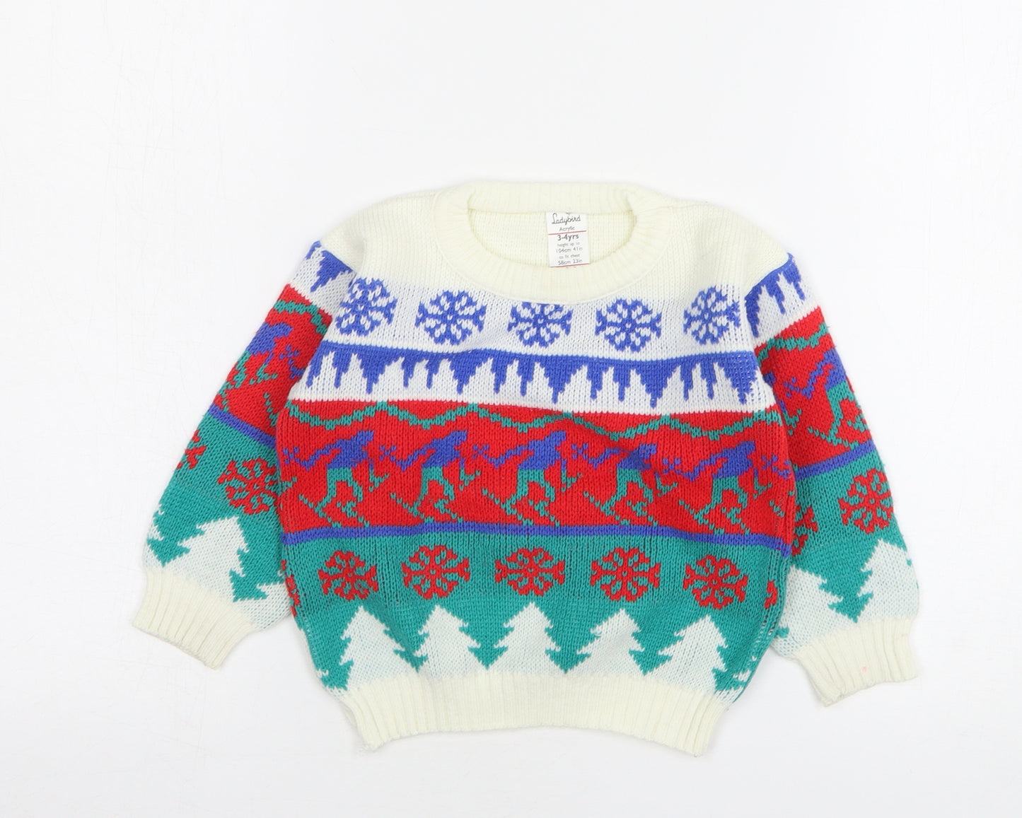 Ladybird Girls Multicoloured Round Neck Geometric Acrylic Pullover Jumper Size 3-4 Years